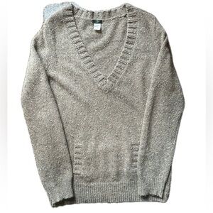 J.Crew Lrg Beige Speckled Deep V Chunky Wool Mohair Angora Pouch Pocket Sweater